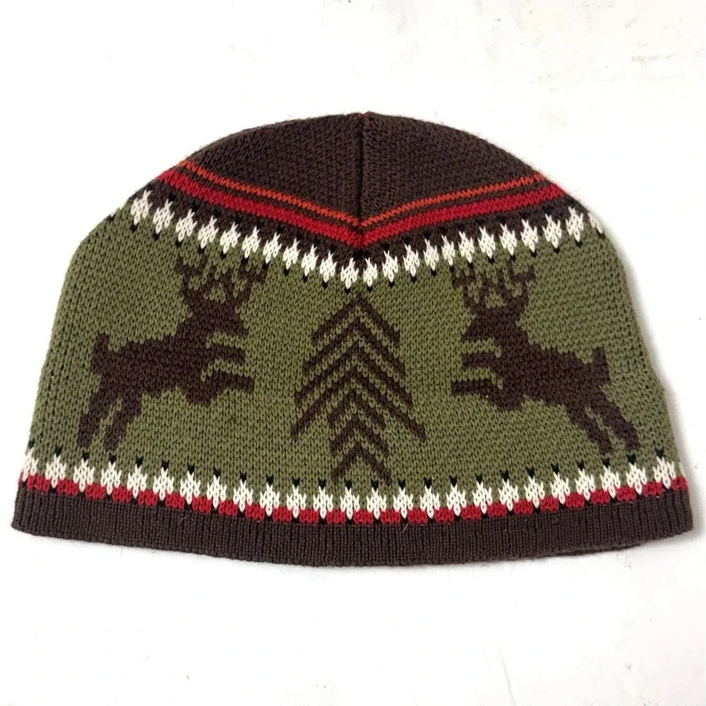 NEW Vintage Gap Kids Winter‎ Beanie Cotton Knit Cap Reindeer Size S/M Nordic